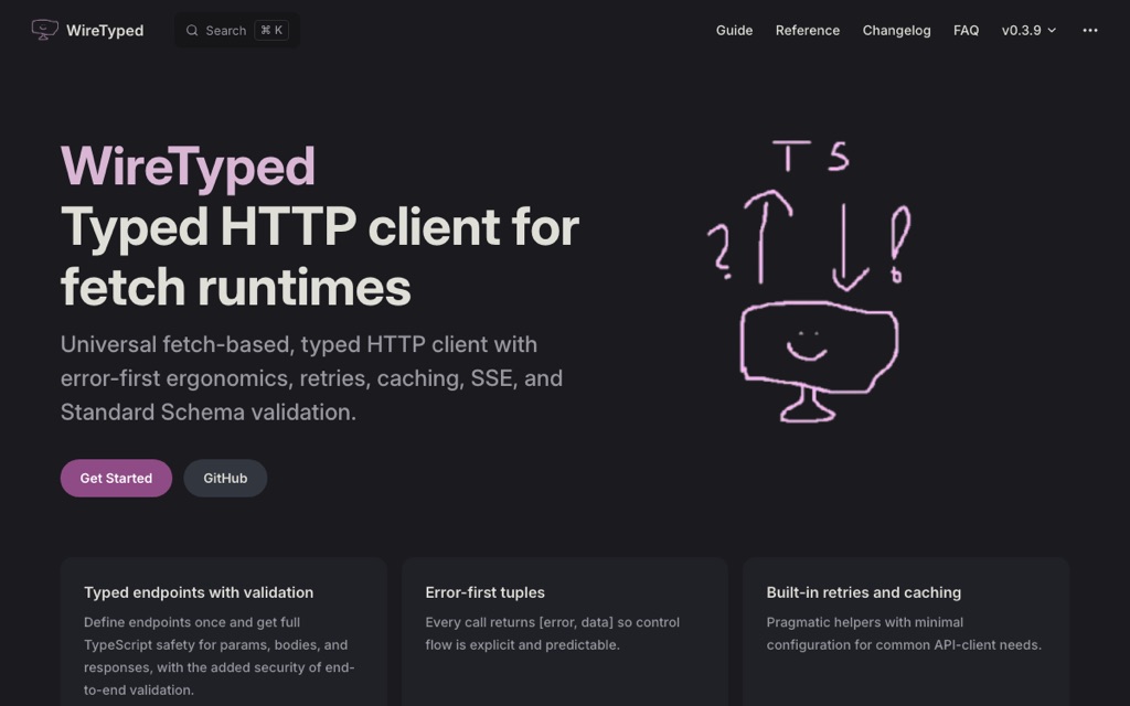 The wiretyped.io landing page